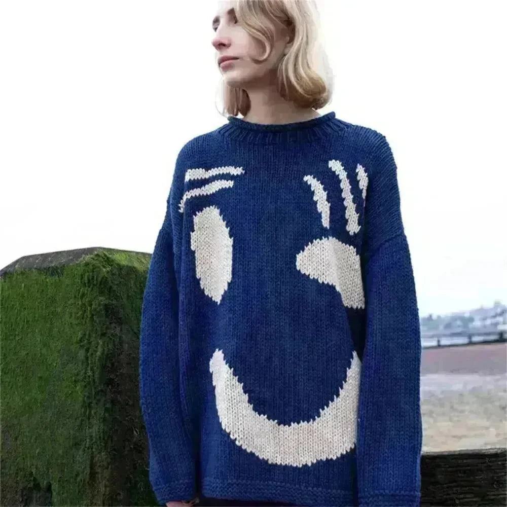 Ugly Christmas Knitted Sweater Women's Long-sleeved Round Neck Yarn-dyed Printed Top Women's - EX-STOCK CANADA