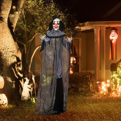 HOMCOM 6 Life Size Outdoor Halloween Decoration, Classic Black And White Striped Clown Animatronic, Sound And Motion Activated Animated Prop With Light Up Eyes  Sounds EX-STOCK