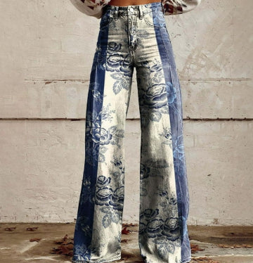 Women's Wide-leg Pants Fashion High Waist Casual Trousers 3D Printing 