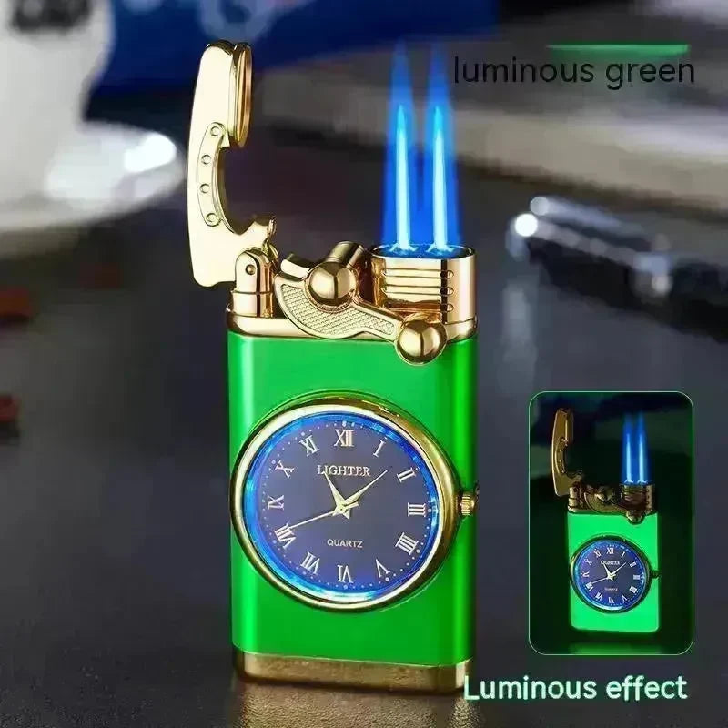 New Lighter With Electric Watch Rocker Arm Automatic Ignition Straight Blue Flame Lighter Creative Real Dial Inflatable Windproof Cigar Lighter Men's Watch Gift - EX-STOCK CANADA