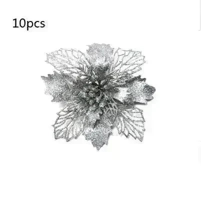 Glitter Artifical Christmas Flowers Christmas Tree Decorations For Home Fake Flowers Xmas Ornaments New Year Decor - EX-STOCK CANADA
