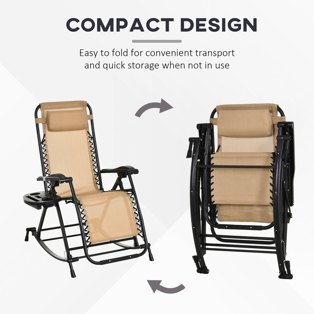 Ergonomic Recline  Beige Zero Gravity Rocker With Headrest, Tray  Phone Holder EX-STOCK