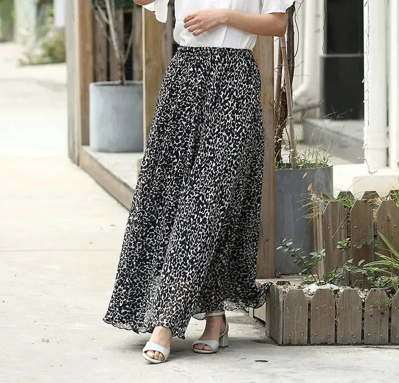 Leopard print High Waist Chiffon Maxi Skirt for women - EX-STOCK CANADA