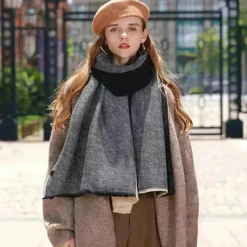 Gradient Mixed-color Scarf Winter Double-sided Wrinkled Imitation Cashmere Scarf Popular Versatile And Elegant Shawl For Women - EX-STOCK CANADA