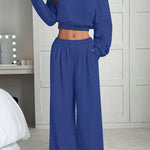 Women's Multi-Colour 2-Piece Off-Shoulder Loungewear Set, Cropped Long-Sleeve Top and Wide-Leg Pants, S–2XL