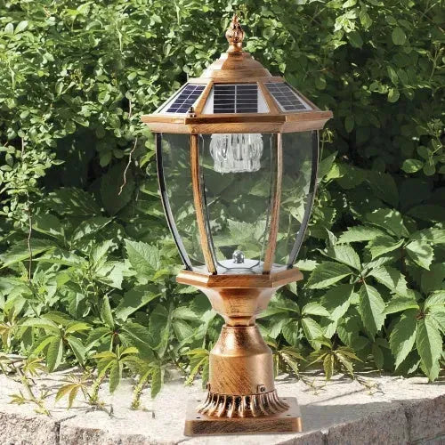 Vintage Gold Solar Pillar Headlight With Dimmable LED 1-Pack Outdoor Landscape Pathway Light - EX-STOCK CANADA