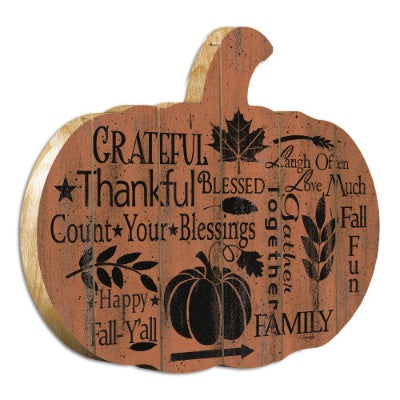 Grateful By Artisan Linda Spivey Printed On Wooden Pumpkin Wall Art EX-STOCK