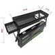 Portable barbecue grill with dimensions and brand name on a white background