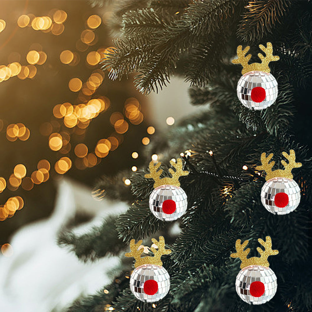 5 Pcs Christmas Silver Disco Mirror Ball With Rope Reflective Mirror Ball Hanging Bright Elk Horns Xmas Ball Ornament For Christmas Tree Birthday Wedding Party Dance Music Festivals Decor Supplies EX-STOCK Canada 