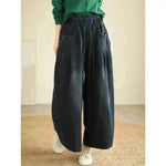 Wide-leg Baggy Jeans Pant Elastic Waist Washed Wear-white Loose Slimming And All-matching Trousers For Women - EX-STOCK CANADA
