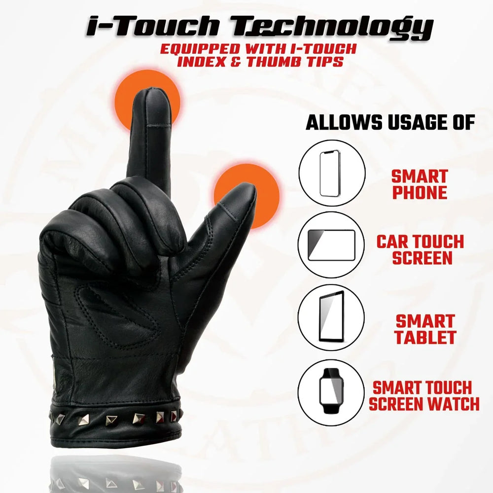 Open Road Women's Touch Tip Leather Motorcycle Gloves 