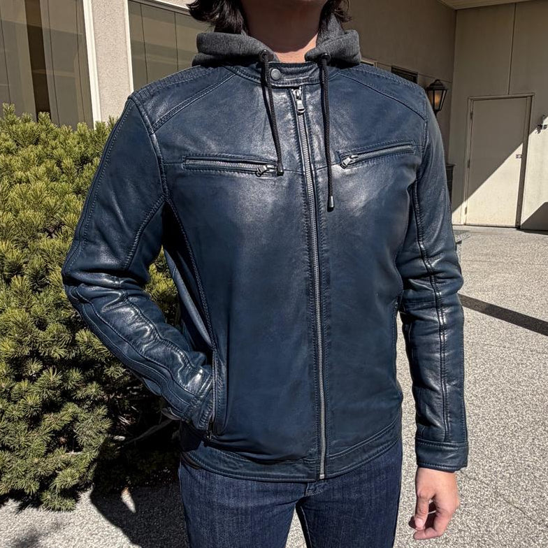 Giacca in pelle da uomo BOL con cappuccio e collo a scatto 