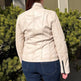 Women's Classic Lamb Leather Jacket. Round Collar with Studs, 4 Zippered Pockets & Shoulder Accent Stitching 