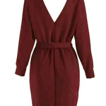 Autumn Winter Slim Fit V-neck Mini Wrap Sweater Dress - EX-STOCK CANADA