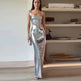 2024 Woman Fashion French High Feeling Silver Sequins Halter Sheath Dress Light Luxury Dinner Year Sexy Long Dresses EX-STOCK Canada 