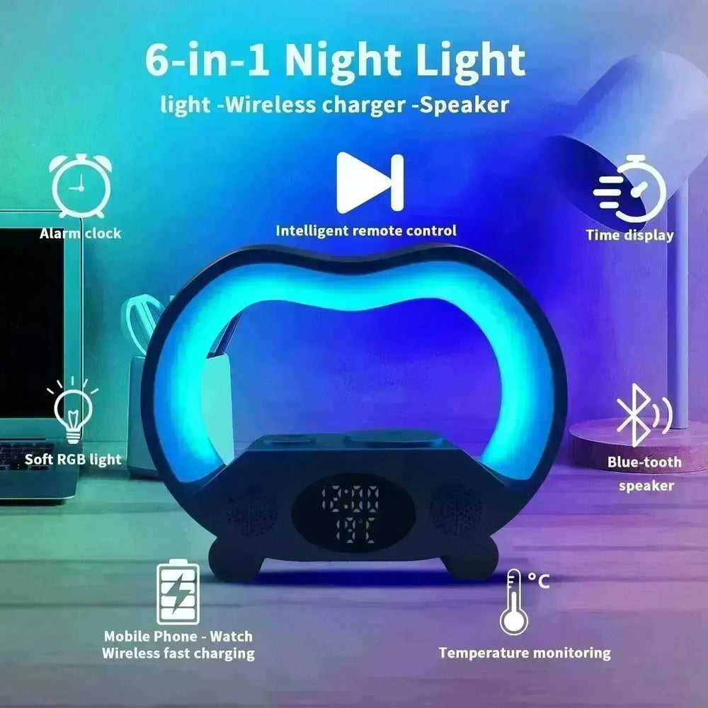 2024 New 6 In 1 Smart Remote Control Bluetooth Ambience Intelligent LED Table Lamp Multi-function Wireless Charger Night Light Bluetooth Speaker - EX-STOCK CANADA