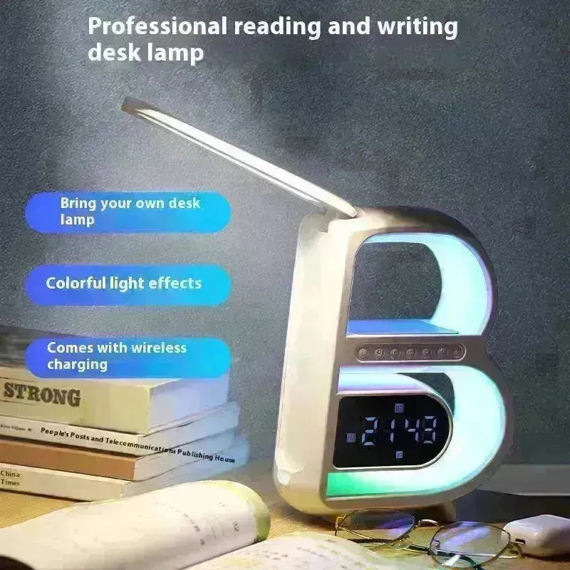 2024 New B-Shaped Portable Bluetooth Speaker Multifunctional Smart Music Rhythm LED Lighting Phone Wireless Charger TF Card AUX Input Standard Mode - EX-STOCK CANADA