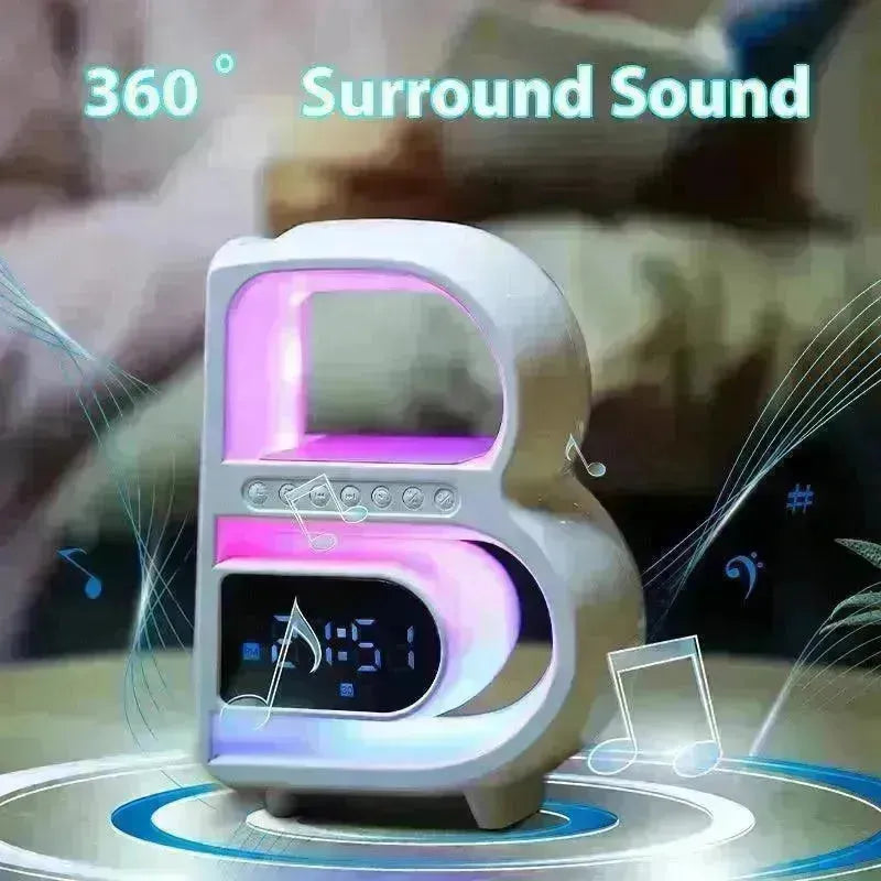 2024 New B-Shaped Portable Bluetooth Speaker Multifunctional Smart Music Rhythm LED Lighting Phone Wireless Charger TF Card AUX Input Standard Mode - EX-STOCK CANADA