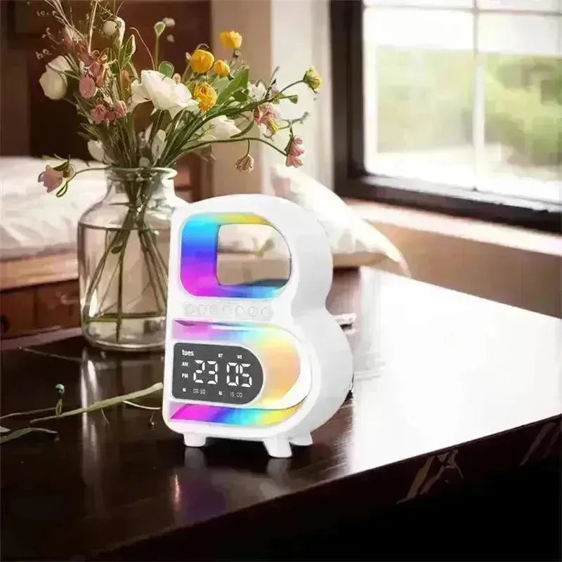 2024 New B-Shaped Portable Bluetooth Speaker Multifunctional Smart Music Rhythm LED Lighting Phone Wireless Charger TF Card AUX Input Standard Mode - EX-STOCK CANADA