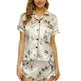 2024 Summer Satin Women Pajamas Print V-Neck Stretch Lingerie Sleepwear Casual Shorts Set Loungewear - EX-STOCK CANADA