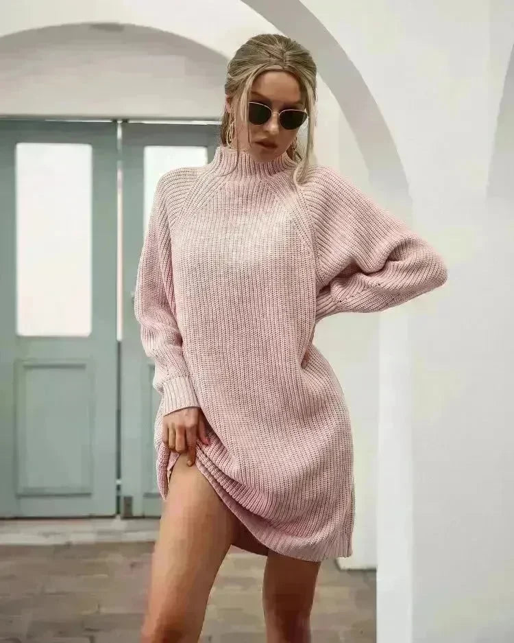 Winter Solid Knitted turtleneck sweater dress Mini - EX-STOCK CANADA