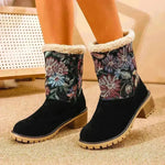 Flowers Embroidered Snow Boots Ethnic Style Platform Thick Square Heel Mid-tube Boot Winter Warm Cotton Shoes For Women - EX-STOCK CANADA