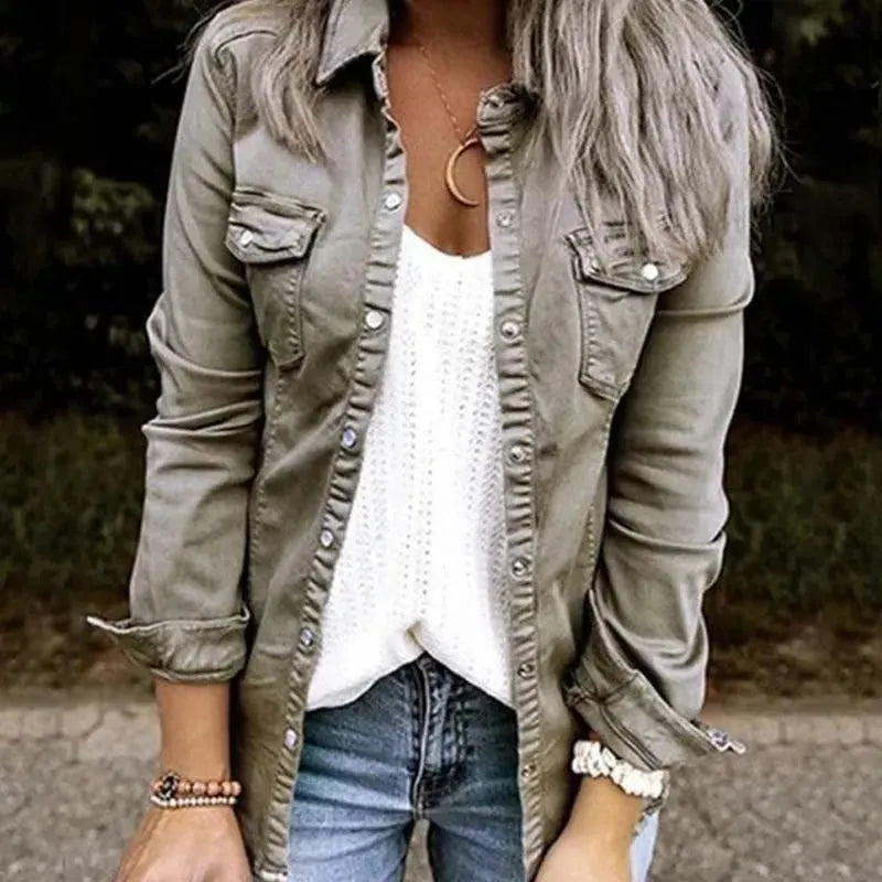 European and American mid-length fitted denim jacket top for women - EX-STOCK CANADA