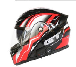 Black and red motorcycle helmet with 'GT' branding on a white background