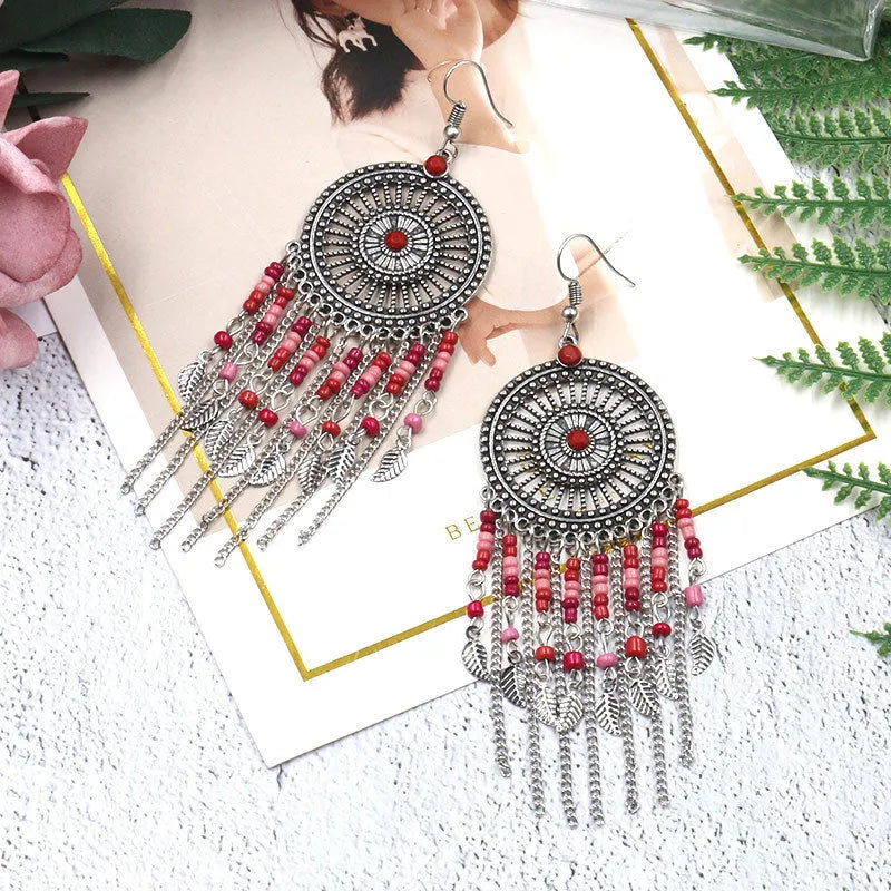 Beaded fringed hollow earrings - EX-STOCK CANADA