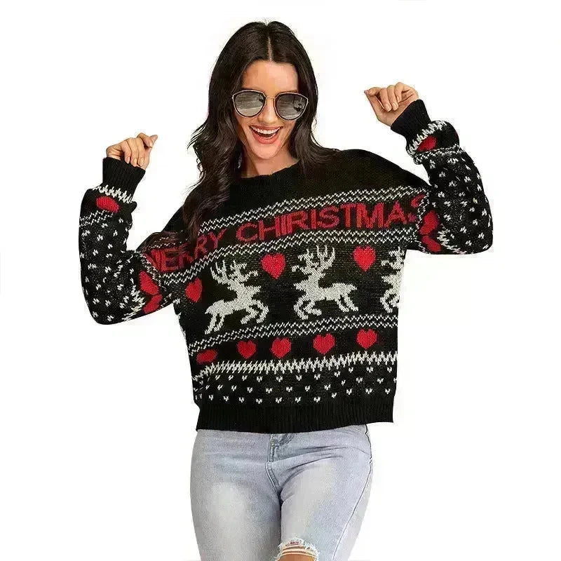 Christmas fawn Antics Reindeer Black  pullover sweater - EX-STOCK CANADA