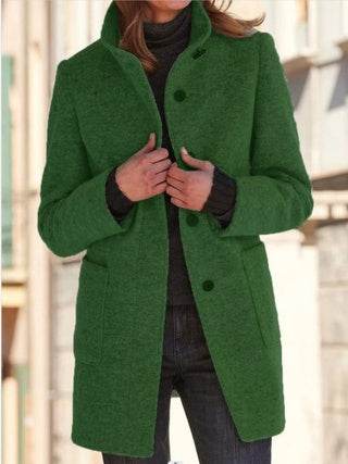 Women's New Vintage Solid Color Button-up Stand-up Collar Woolen Jacket - EX-STOCK Canada