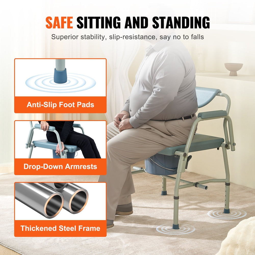Commode Chair, Bedside Commode With Drop-Down Arms And Detachable Backrest, 5-Level Adjustable Height, 7L Removable Bucket, Easy To Assemble, 1000LBS Capacity, Portable Toilet For Adults Seniors EX-STOCK