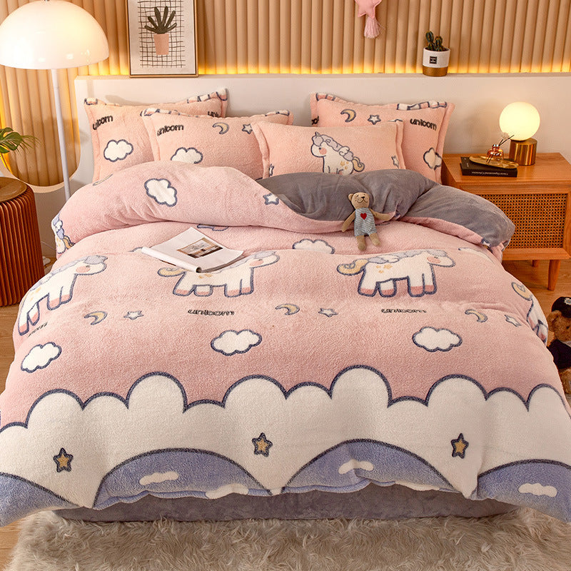 Coral Fleece Duvet Cover Sheet Flannel Pillowcase EX-STOCK Canada 