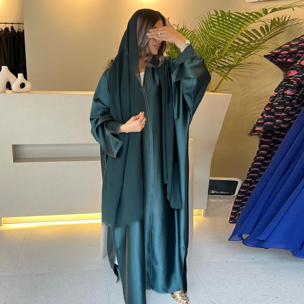 Muslimische Robe Naher Osten Locker Einfarbig Satin Cardigan Oberbekleidung - EX-STOCK Canada