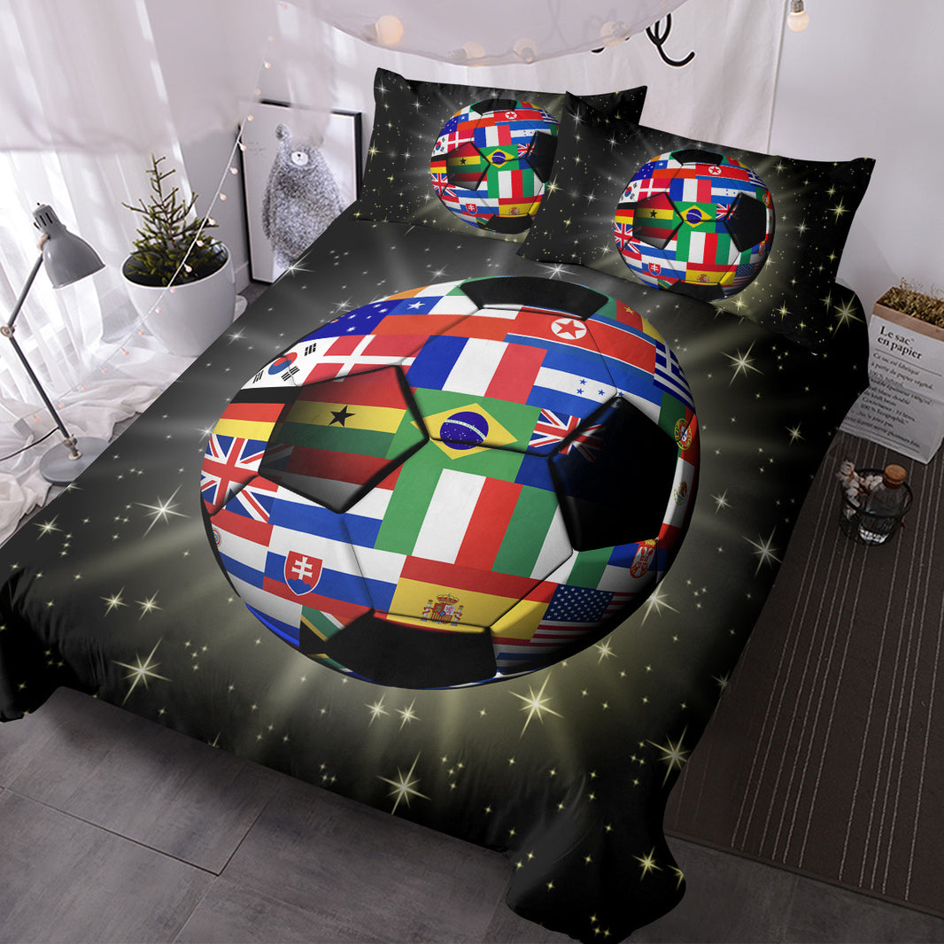 3D Soccer Ball Bedding Set Football World Flags Print Duvet Cover Sets For Teen Boys Sports Bedding Sets Universe Stars Black Bed Quilt Cover EX-STOCK Canada 