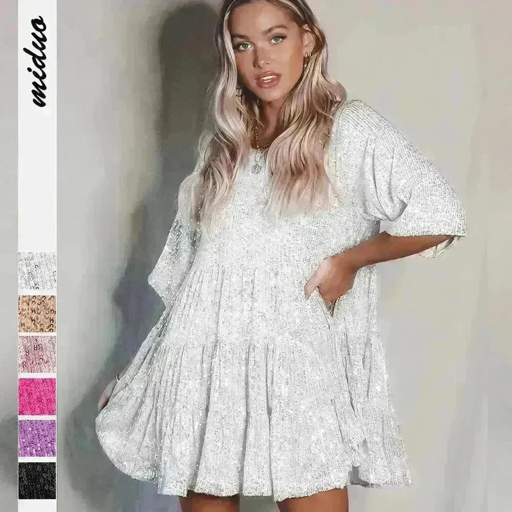 Elegant ladies Sequined Short Mini Skater Dress - EX-STOCK CANADA