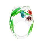 Bosque de resina de flores secas anillo epoxi de flores secas hechas a mano