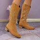Women's Retro Pointed Toe Chunky Heel Solid Color Side Zipper Mid-calf Cowboy Boot - EX-STOCK CANADA
