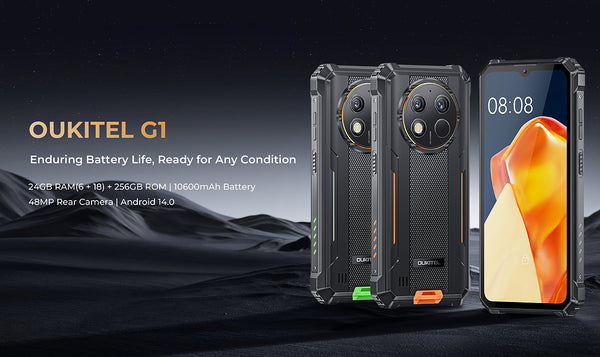OUKITEL G1 Rugged Smartphone – Triple Camera, Dual SIM, Grey / Green / Orange
