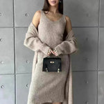 Mujeres 2 piezas Conjunto de invierno Conjunto de vestimenta de vestimenta larga Cardigan larga chaqueta