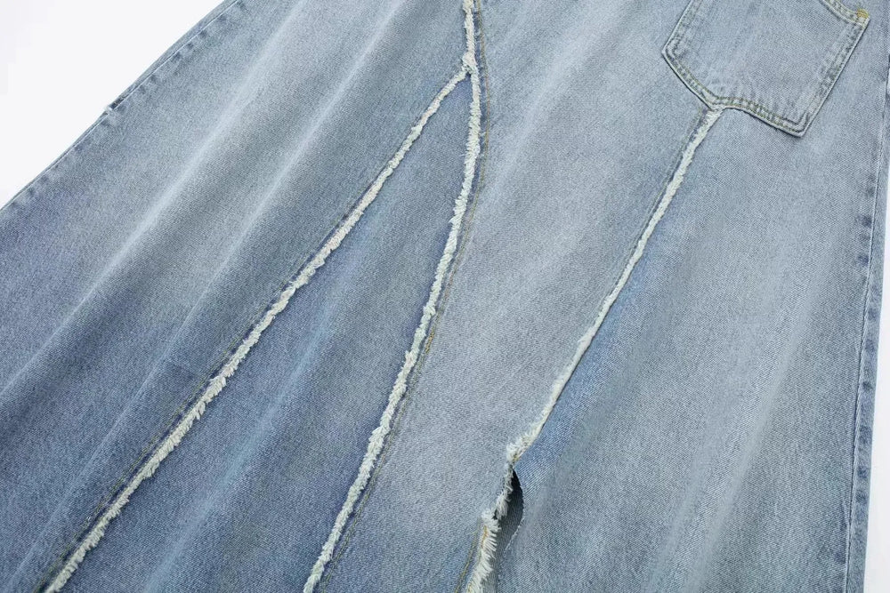 Fashionable Asymmetric High Waist Midi Denim Split Skirt - EX-STOCK CANADA