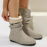 Round Toe Flat Boots Fashion Solid Color Suede Mid-calf Boot Winter Warm Shoes For Women - EX-STOCK CANADA
