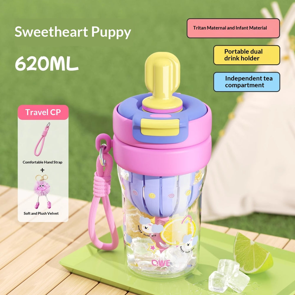 Kids Cartoon Tritan Straw Water Bottle 620ml – 2-in-1 Dual Drinking Lucky Cup | 4 Designs 6