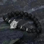 Asgard Crafted Grey Wolf Head And Lava Stone Bracelet - EX-STOCK CANADA