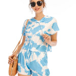 2pcs Tie-dye Loungewear Hoodie Athleisure Short-sleeved short set - EX-STOCK CANADA