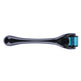 Black derma roller with blue needles on a white background