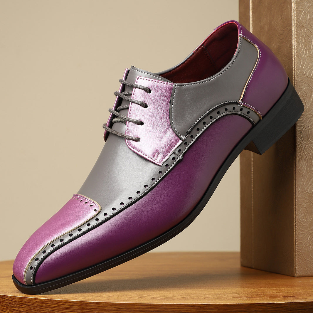 Men's Color Block Business Leather Shoes – Non-Slip Breathable PU, Sizes 39–48 | Canada USA
