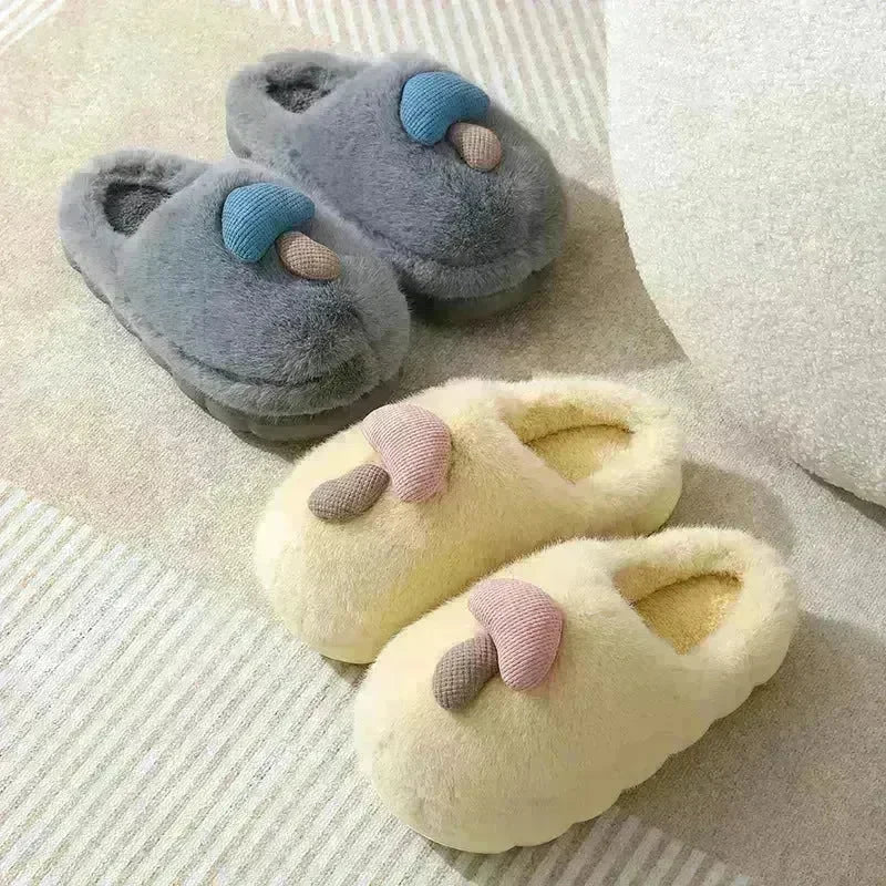 Cute Mushroom Cotton Slippers For Women Thick-soled Autumn And Winter Plush Slipper Indoor Non-slip Eva Household Furry Shoes - EX-STOCK CANADA