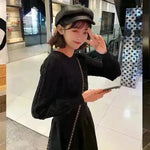 Autumn Winter Knitted Slim Fit Round neck Mini Flared Sweater dress - EX-STOCK CANADA