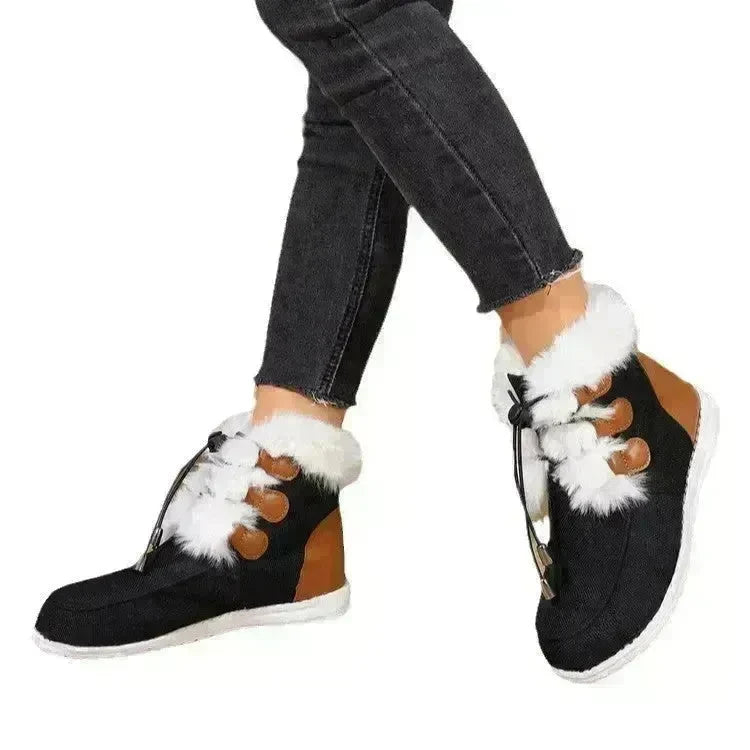 Fashion Round Toe Snow Boots Winter Warm Plush Flat Cotton Shoes Versatile Simple Short Boot For Women - EX-STOCK CANADA